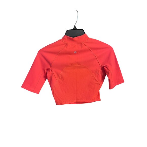 Lululemon Everlux & Mesh Cropped Short Sleeve Top Pink Punch Size 4 - Picture 3 of 5